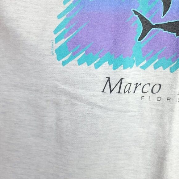 Sharks T Shirt Vintage 90s Marco Island Florida Shark Attack Made In USA Mens - Picture 3 of 7